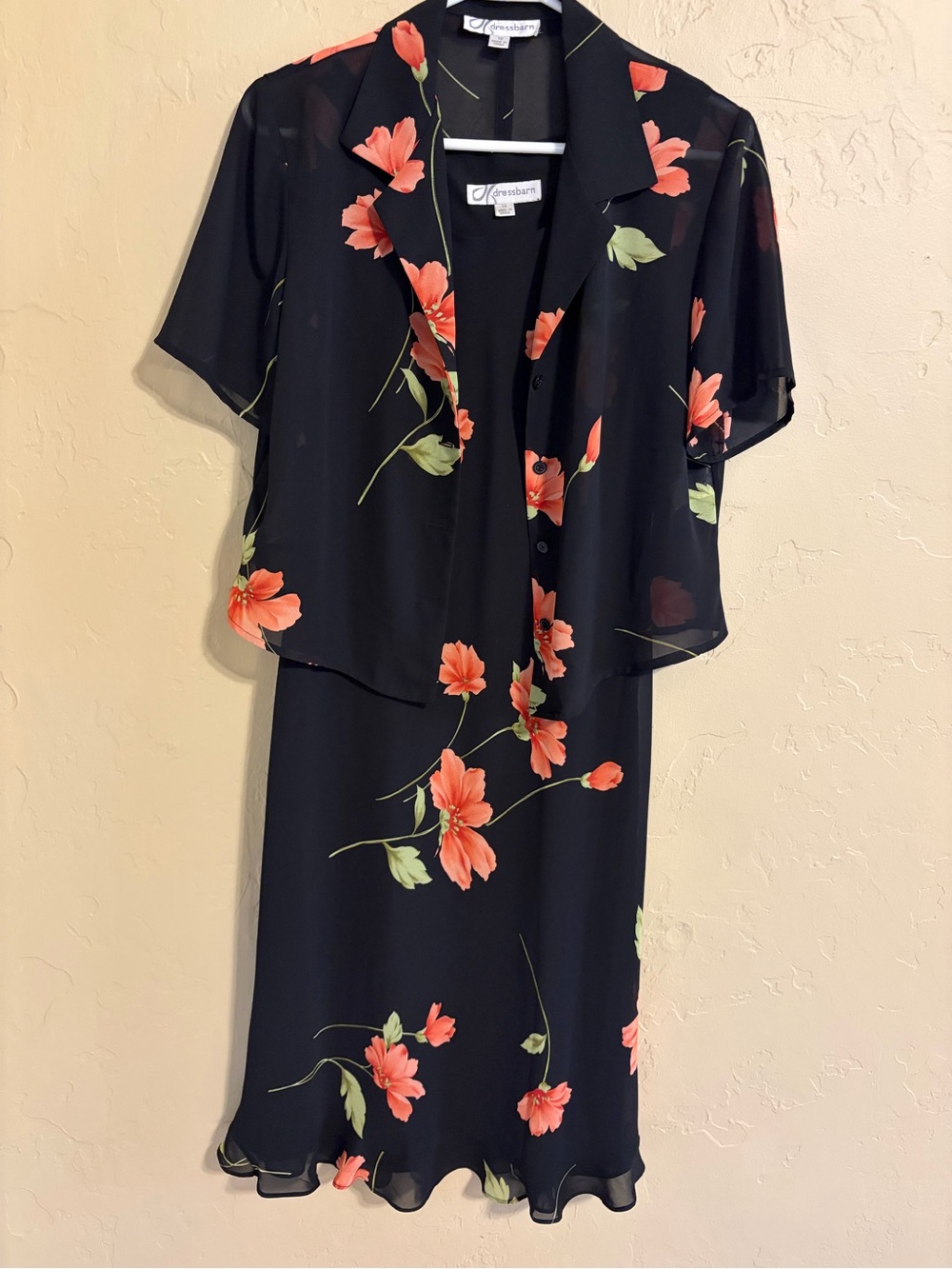 Vintage 2-piece elegant floral dress and sheer short jacket set size 10